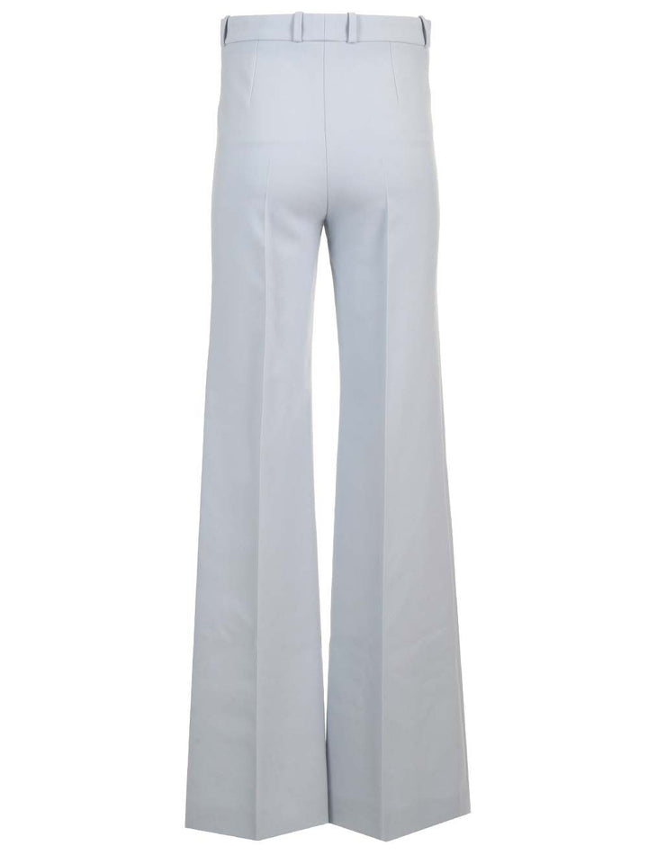 Chloe' Wool Crepe Flared Trousers - Light blue | 2d0e8ad74d8f261fc75e6068cd835242cdc6f967