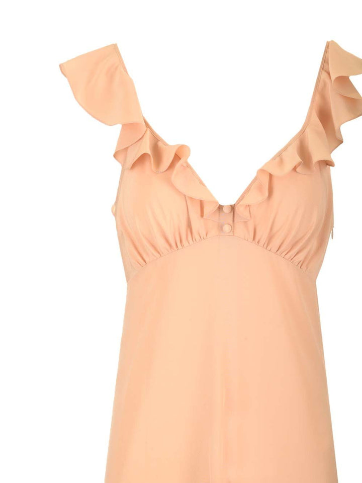 Chloe' Long Dress Crepe De Chine Dresses - Beige | 46c7dbac190d71716a2852a845499e79ecf00a26