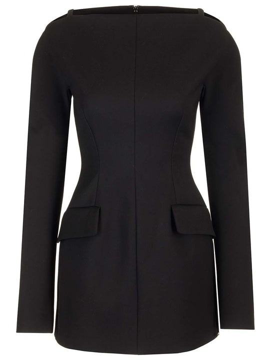 Stretch Wool Gabardine Mini Dress Dresses Black