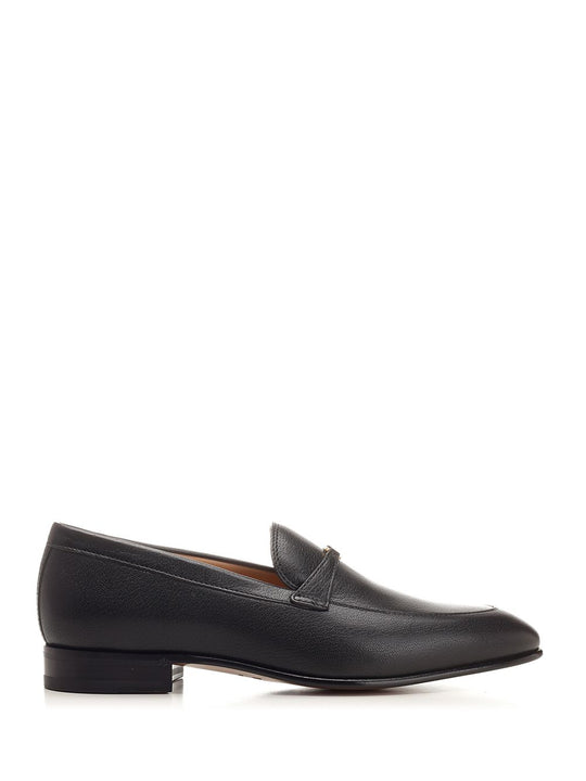 Hammered Leather Moccasin Loafers Black