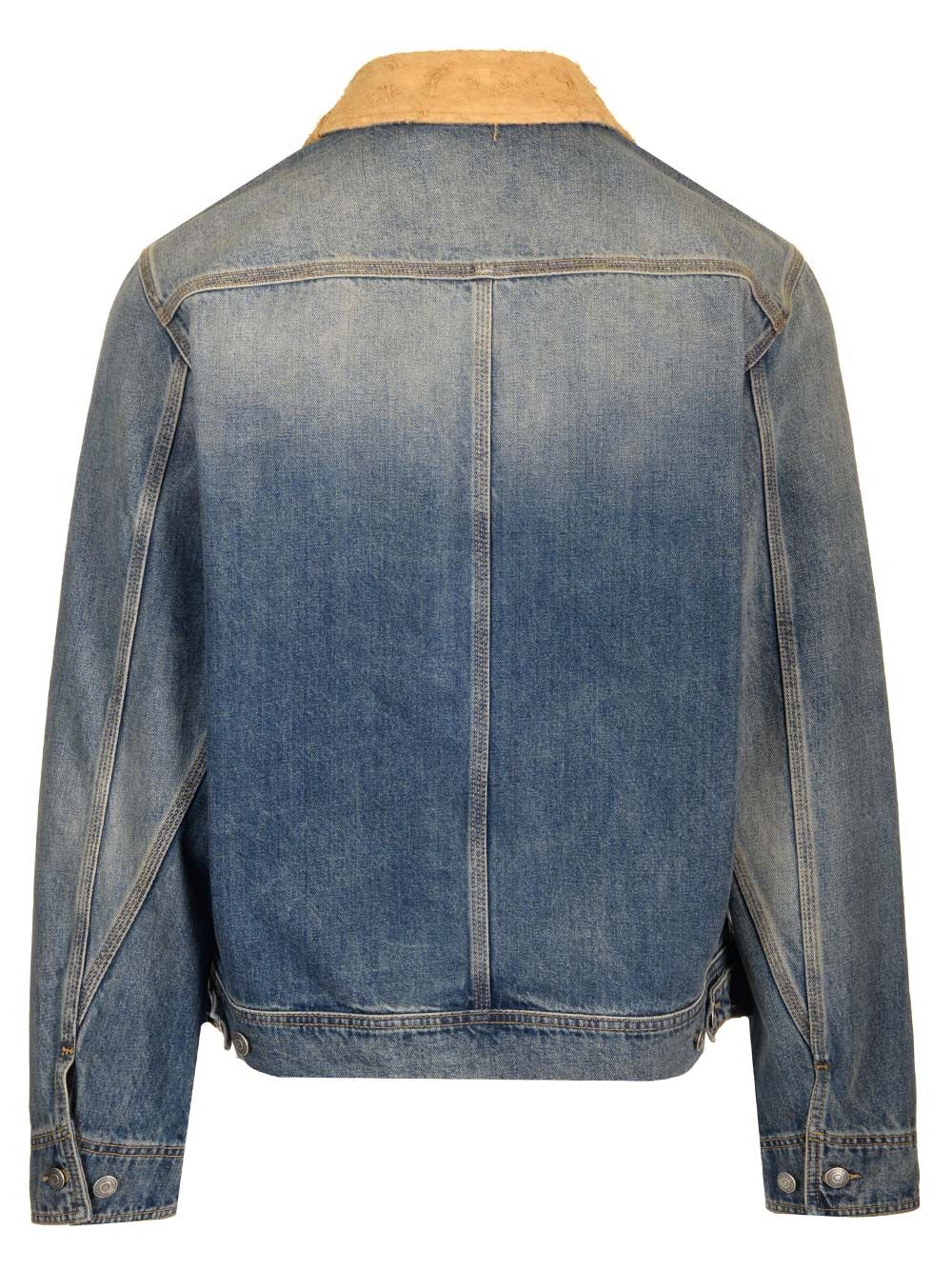 Mcqueen Denim Jacket With Contrasting Sand Suede Collar Jackets - Blue | 9cff8965c2b6e2e32927a703628646a02ce14302