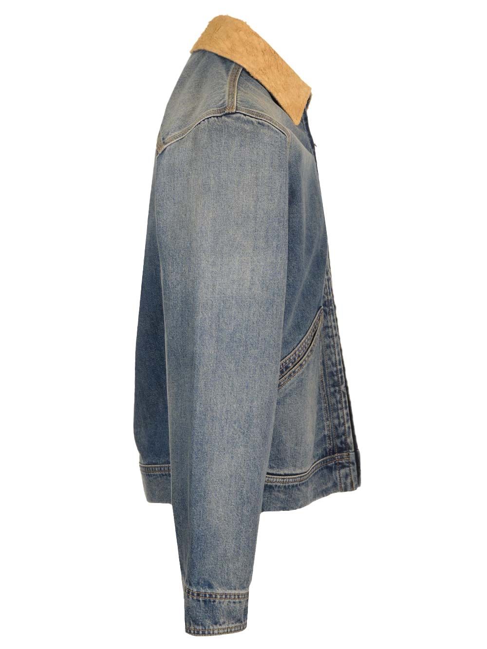 Mcqueen Denim Jacket With Contrasting Sand Suede Collar Jackets - Blue | 92cebbfbd72cf7bae8dd0d7ca831415db428762e