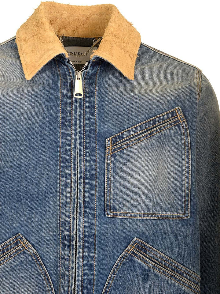Mcqueen Denim Jacket With Contrasting Sand Suede Collar Jackets - Blue | 59c3f45df6cfb0e6ba1911712f0314dcc7fc3c04