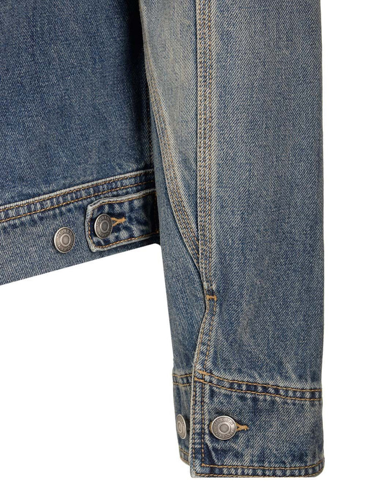 Mcqueen Denim Jacket With Contrasting Sand Suede Collar Jackets - Blue | c2accaa415b5e9b1745b2a5df0eb51a3bdfc12fe