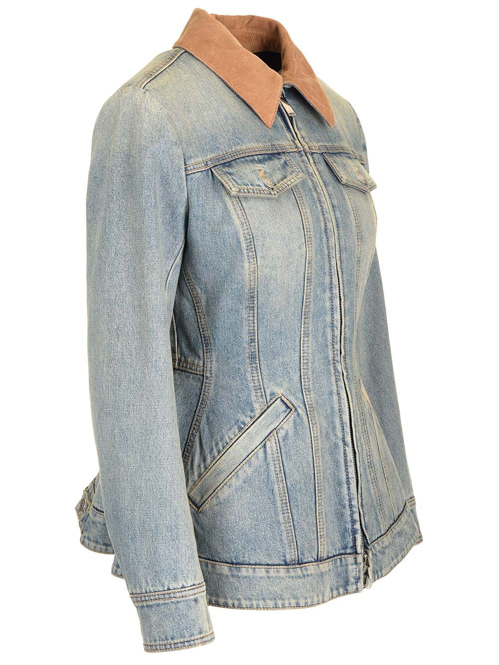 Mcqueen Indigo Faded Denim Jacket With Ruffles Jackets - Blue | 321ff49b81e032644b63b2d9e1c7746db0d18140