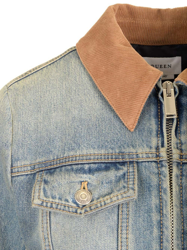 Mcqueen Indigo Faded Denim Jacket With Ruffles Jackets - Blue | 4704c3cf4a2a53c52c0e44ebf5cd951b65474341