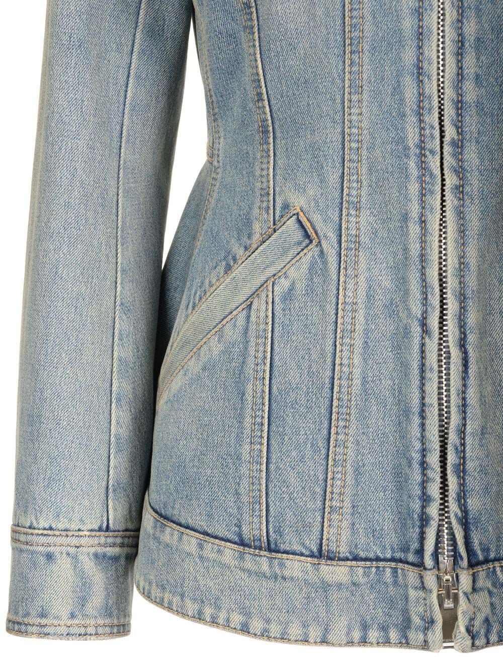 Mcqueen Indigo Faded Denim Jacket With Ruffles Jackets - Blue | 03cb1359ca4035a6dfd4b29de48ce64239fcc979
