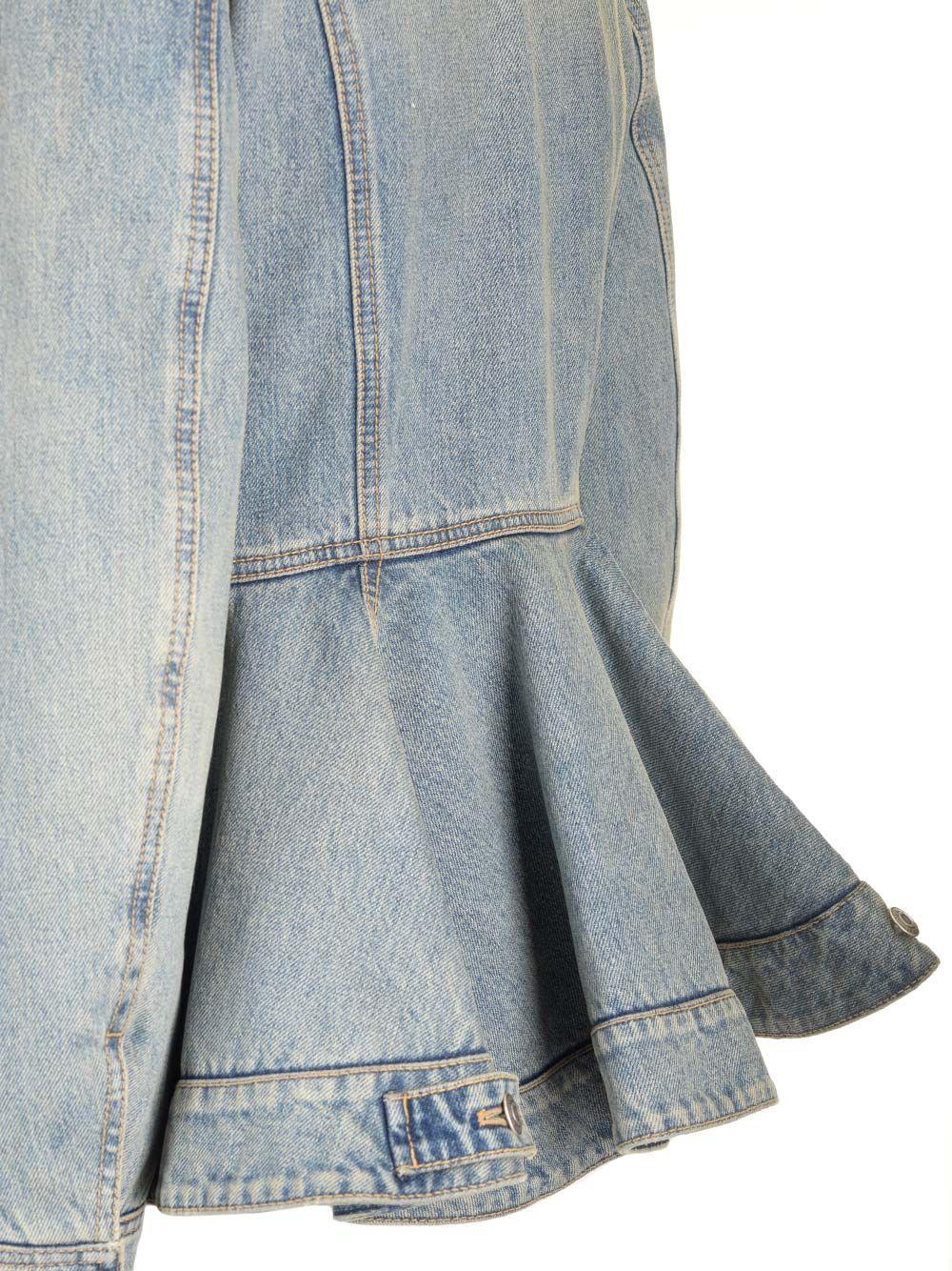 Mcqueen Indigo Faded Denim Jacket With Ruffles Jackets - Blue | a3b3ebd4e30b99d78d250c8c59406d48d29a978e