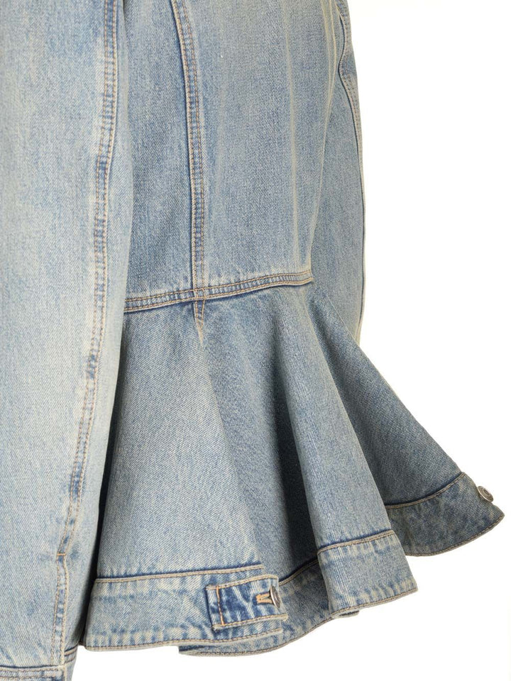 Mcqueen Indigo Faded Denim Jacket With Ruffles Jackets - Blue | a3b3ebd4e30b99d78d250c8c59406d48d29a978e