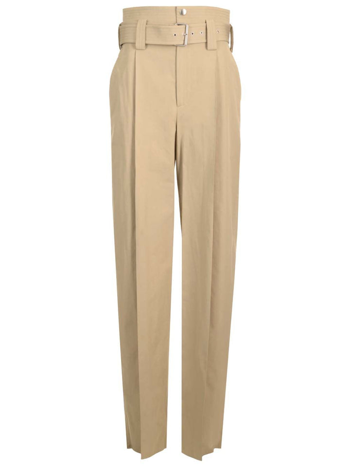 Bottega Veneta High-Waisted  With Cotton Belt Trousers - Beige | 733d5f700441a41d82c9bd18beab97ef0a407d0a