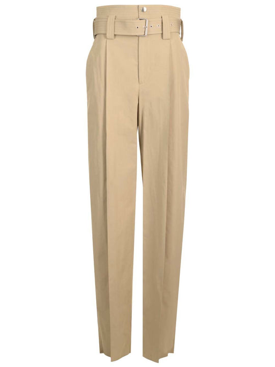High-Waisted With Cotton Belt Trousers Beige