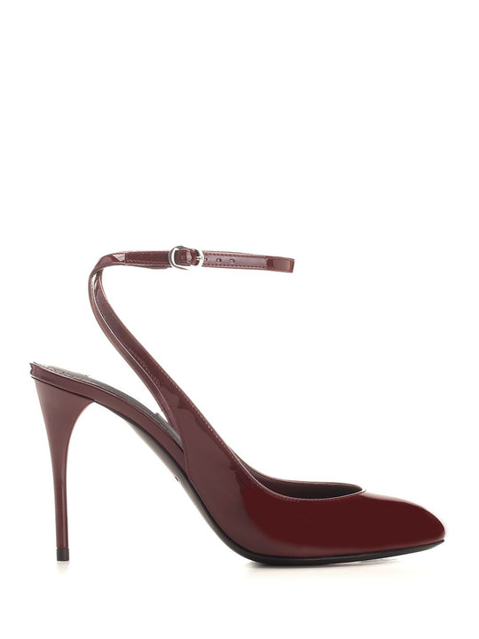 Rounded Toe Sling Back Pumps Bordeaux