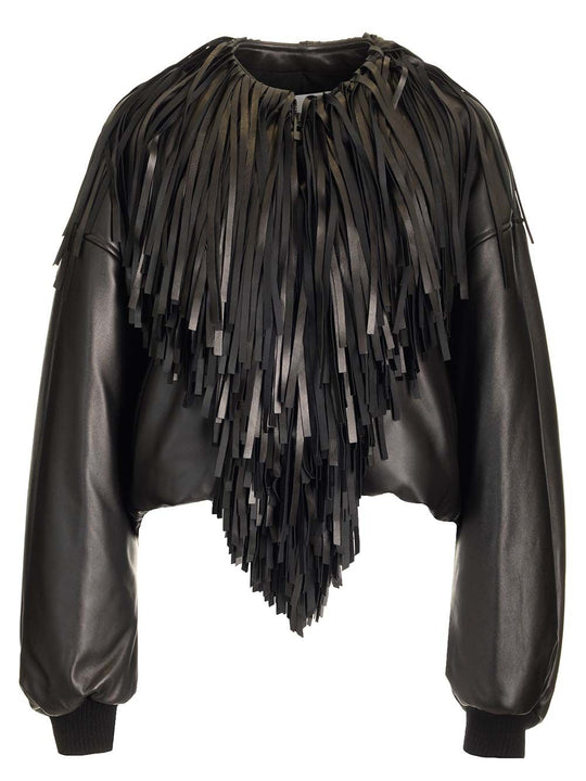 Fringed Bomber Jacket Jackets Black