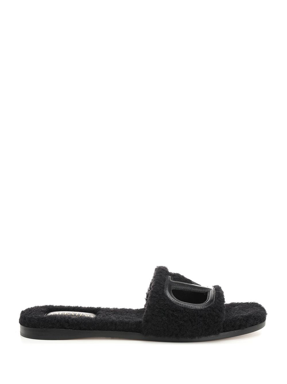 Valentino Garavani Furry Slide Slippers Sandals - Black | e854fc4f1f5b3579dfda70a837e2fdd00aa3f347