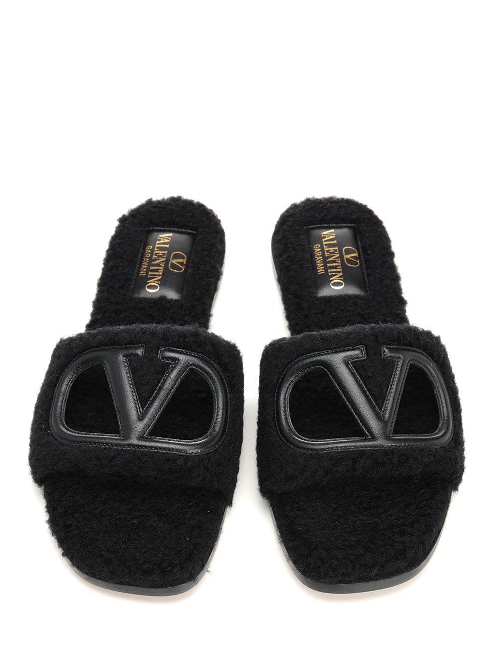Valentino Garavani Furry Slide Slippers Sandals - Black | 7f42c98f348113a3624b7c5ca5b071aea8a1bb28