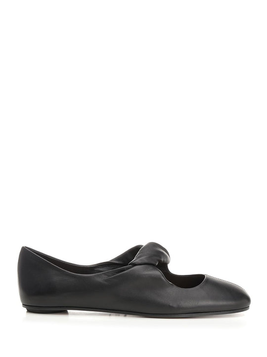 Black Leather Ballerina Shoes Scarpe Basse Black