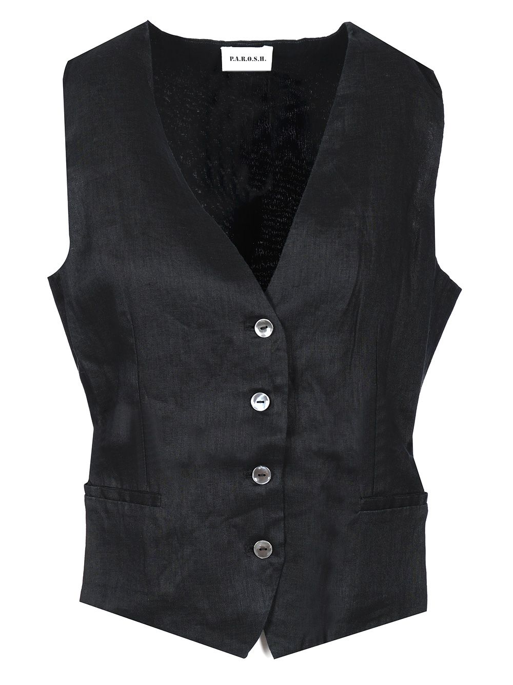 P.A.R.O.S.H. Black Linen Vest Jackets - Black | 6fa2644fa1e26562137b544fde309faeb2632749