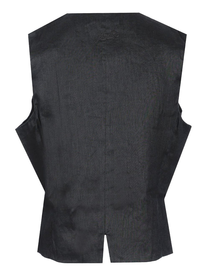 P.A.R.O.S.H. Black Linen Vest Jackets - Black | 1201b96e7d5bf6fd30a7fa44718416022a28a982