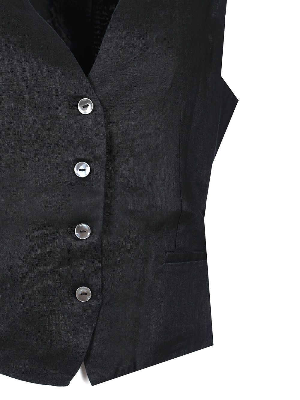 P.A.R.O.S.H. Black Linen Vest Jackets - Black | 7d4d412f37dfde515fc0d992daf54082471b0ed5