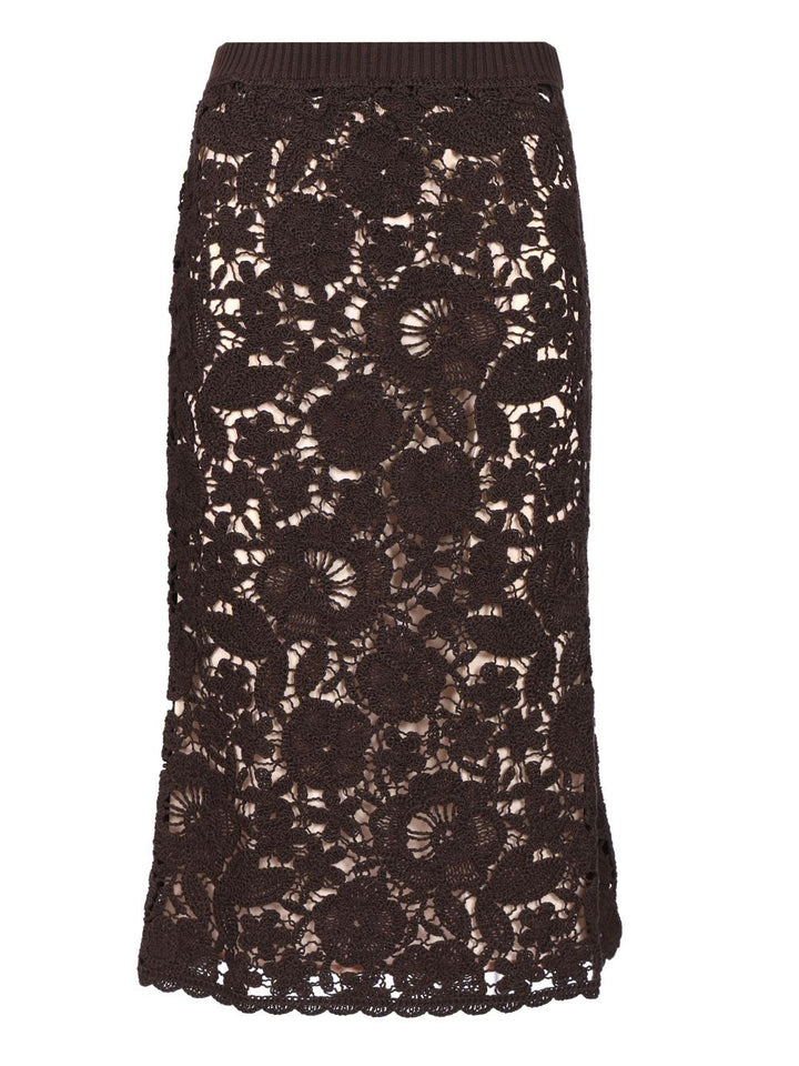 P.A.R.O.S.H. Lace Midi Skirt Skirts - Brown | f983d6a2b6552a824b67a047ee8d99d7c04083bf