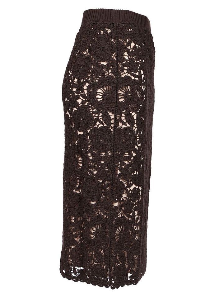P.A.R.O.S.H. Lace Midi Skirt Skirts - Brown | 6bc614707583ffef9c6eea3c4f0bba5d78f4443b