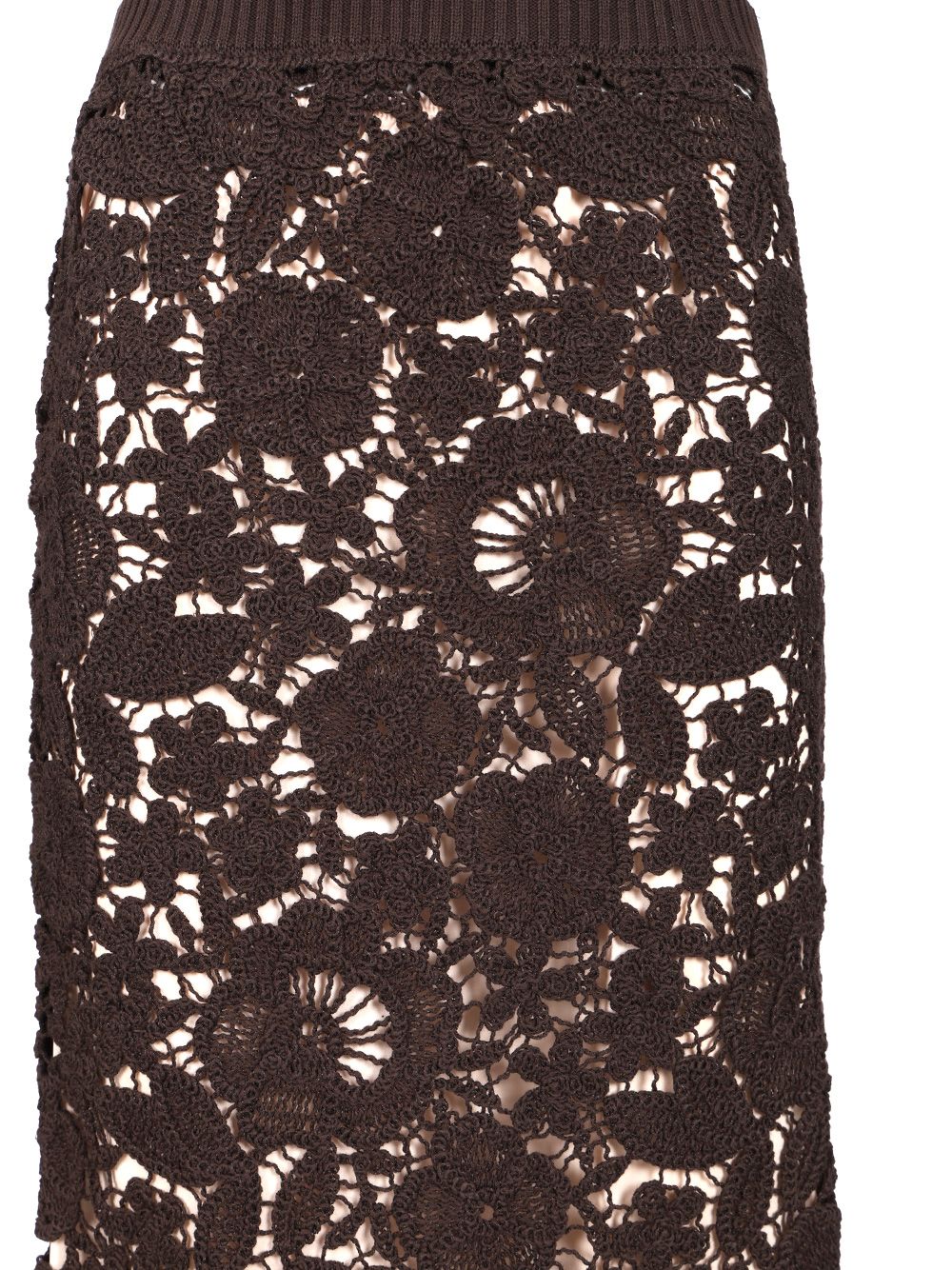 P.A.R.O.S.H. Lace Midi Skirt Skirts - Brown | 56663b4c7a64f4e4dedf63effa8699be717271f2