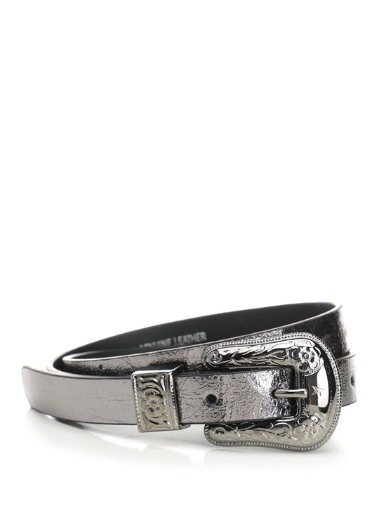 Silver Leather Belt Belts Silver