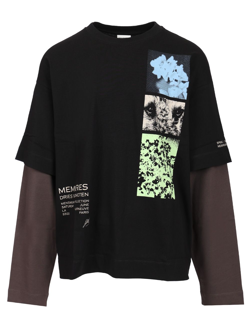 Dries Van Noten Hemmings Printed Double Sleeve T-Shirt - Black | c30612235df17b9ad8dd5b279516a35aa7e4440b