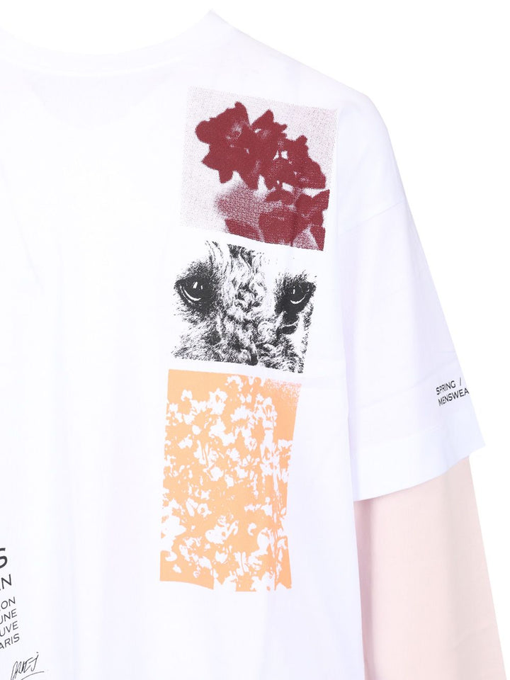 Dries Van Noten Hemmings Printed Double Sleeve T-Shirt - White | 854ec4c97617a594411f53dfeb3f46ae373a1439