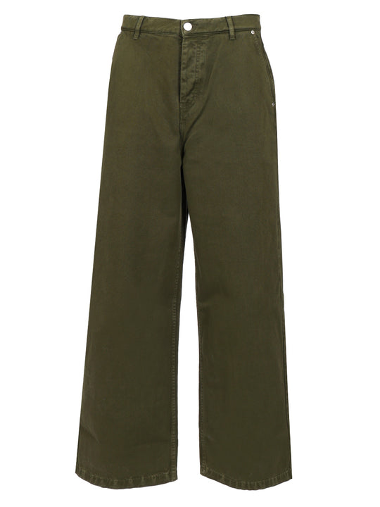 Dark Green Cotton Jeans Green