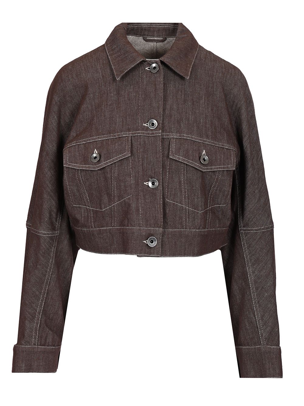 Brunello Cucinelli Cropped Denim Jacket Coats - Brown | 69a208e25929e98f7e994c252017d9996cf99426