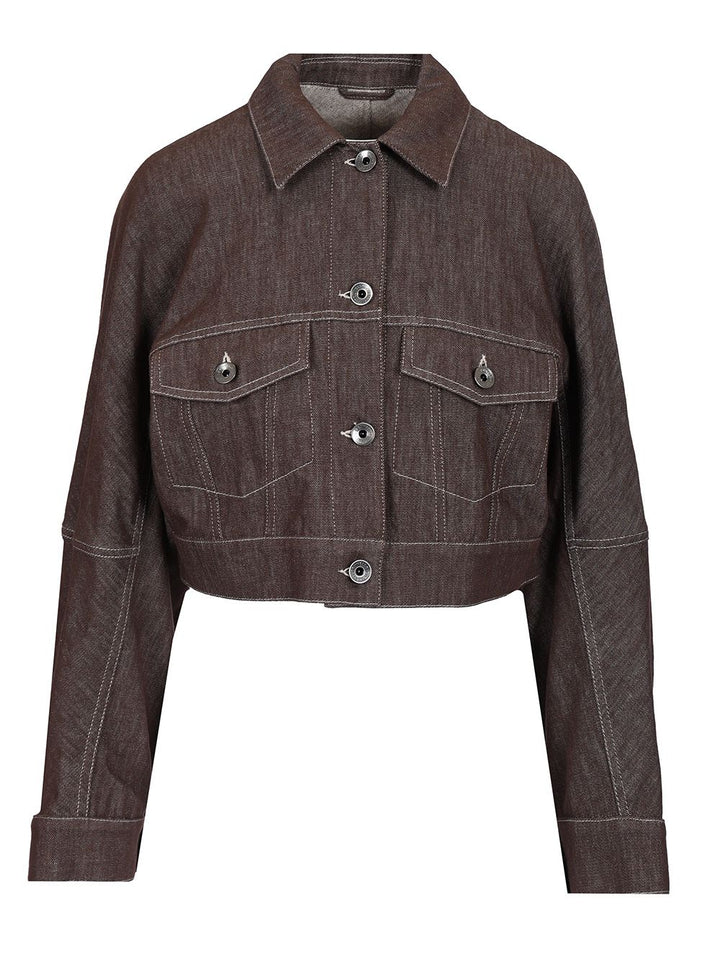Brunello Cucinelli Cropped Denim Jacket Coats - Brown | 69a208e25929e98f7e994c252017d9996cf99426