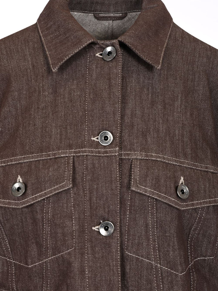 Brunello Cucinelli Cropped Denim Jacket Coats - Brown | b4d55641ba909d3ddf49d4071c36b96960b5cf8f