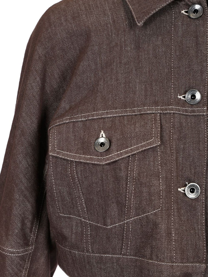 Brunello Cucinelli Cropped Denim Jacket Coats - Brown | 21039cb8e7a4c2dee332c4e74b0c8939a46cd2ea