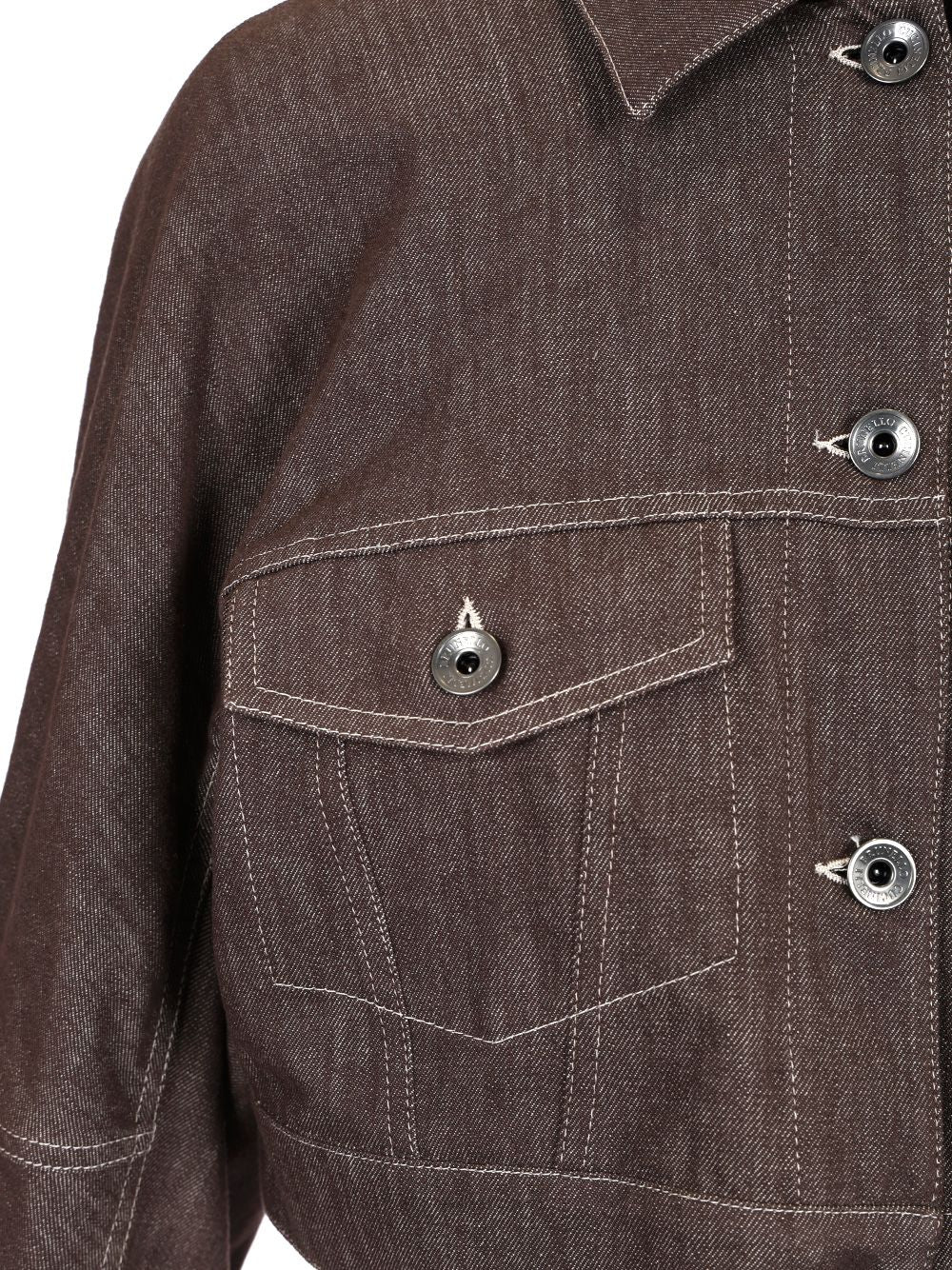 Brunello Cucinelli Cropped Denim Jacket Coats - Brown | 21039cb8e7a4c2dee332c4e74b0c8939a46cd2ea