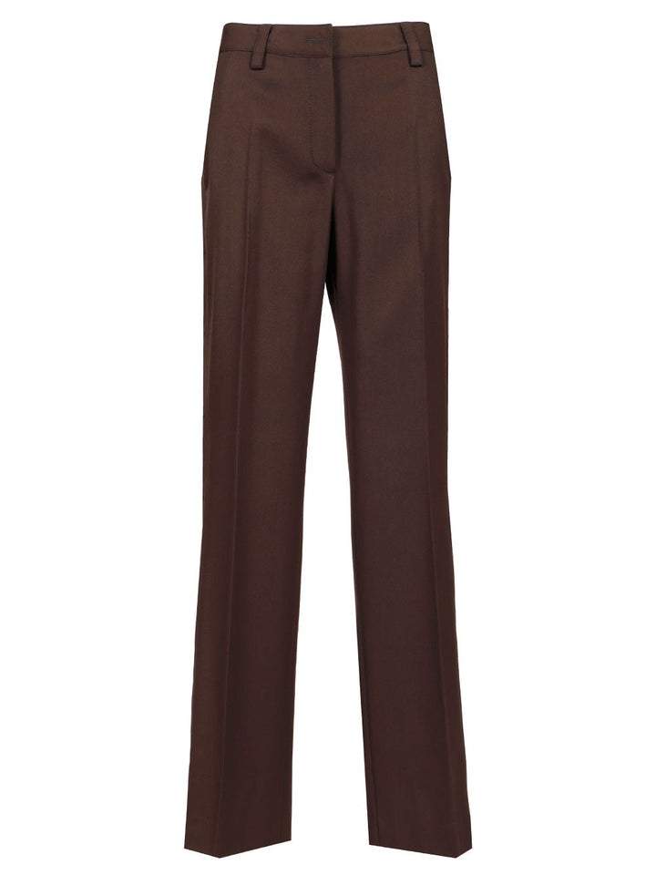 Off-White Wool Wide Leg Trousers - Brown | d58c4b421c6c3402f2b920bf9c030e722ce7b996