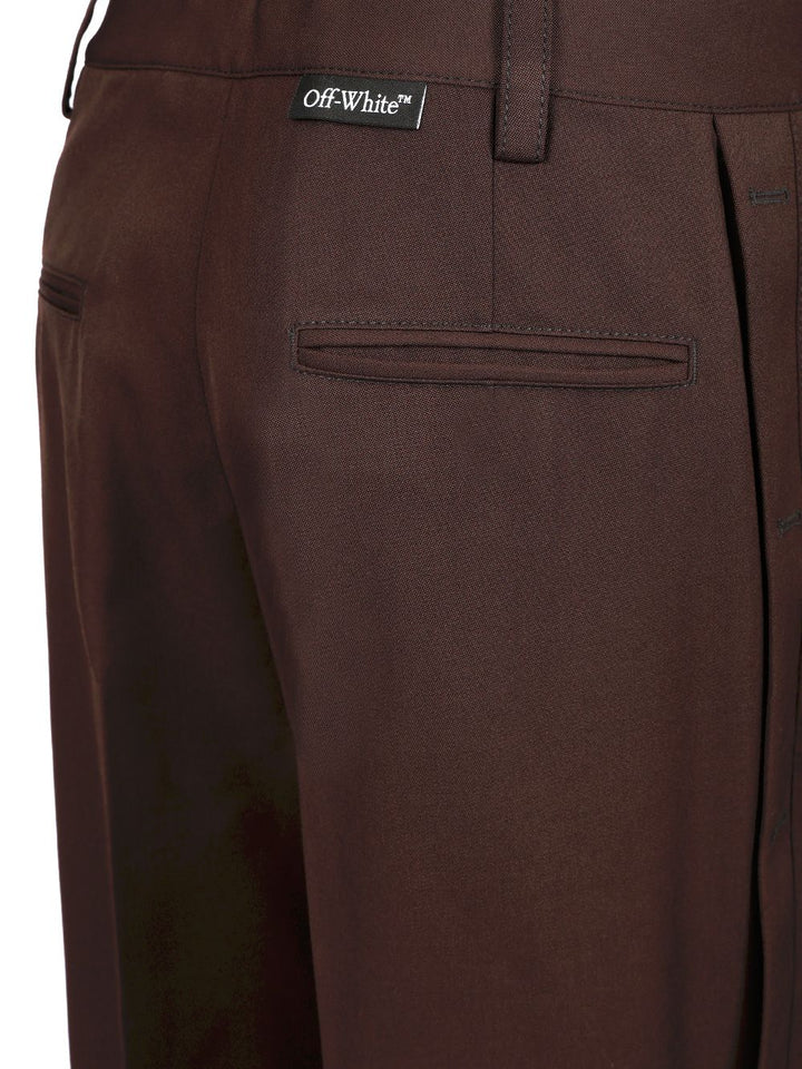 Off-White Wool Wide Leg Trousers - Brown | ffbbed2e8e5b8c917cc7360004f736ba69522c17