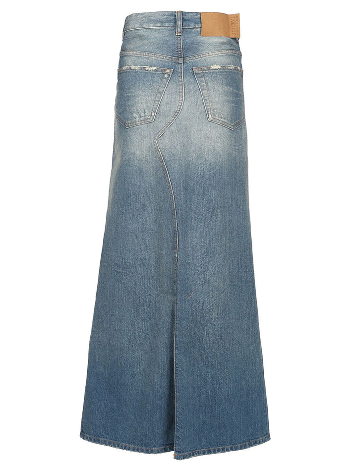 Mm6 Maison Margiela Stonewashed Blue Denim Midi Skirt Skirts - Light blue | 254139a5042a414ddd4015ce1cf76caf5209eacd