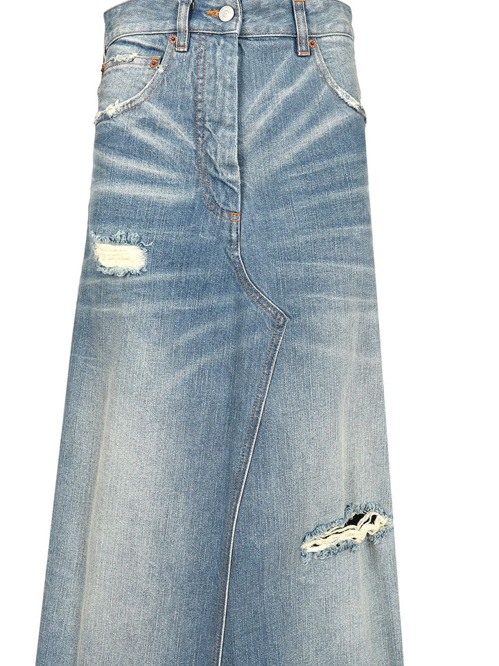 Mm6 Maison Margiela Stonewashed Blue Denim Midi Skirt Skirts - Light blue | 1939334132e061d6a04f96ef7e637bfda4be1ee1