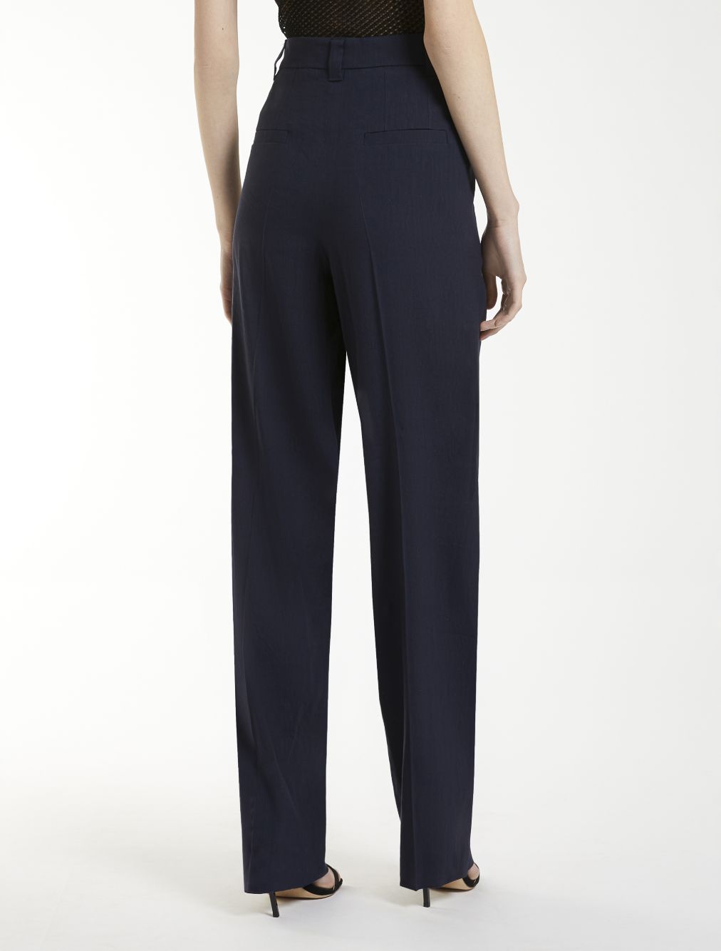 Emily Ratajkowski X Marella Stretch Viscose And Linen Straight Trousers - Blue | d9a33418394a25601f21d8ea722fd407a6e2fc32