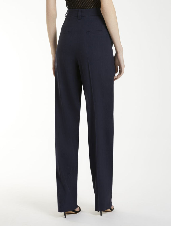 Emily Ratajkowski X Marella Stretch Viscose And Linen Straight Trousers - Blue | d9a33418394a25601f21d8ea722fd407a6e2fc32