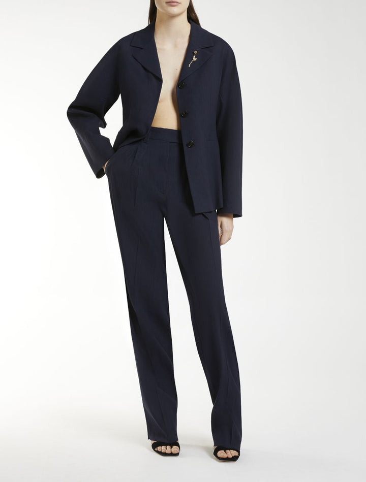 Emily Ratajkowski X Marella Stretch Viscose And Linen Straight Trousers - Blue | 8c75b496e64e852ef692c2cb9c02b73200735bcf