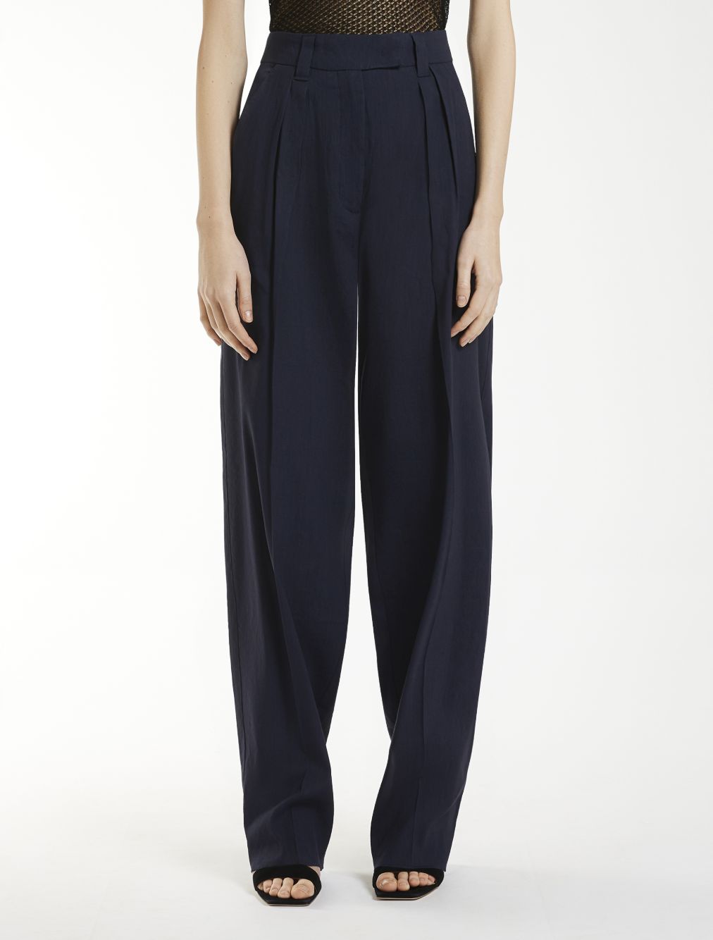 Emily Ratajkowski X Marella Stretch Viscose And Linen Straight Trousers - Blue | 87a7e7b883a9cea52f45453884ecae75b7a8ec6a
