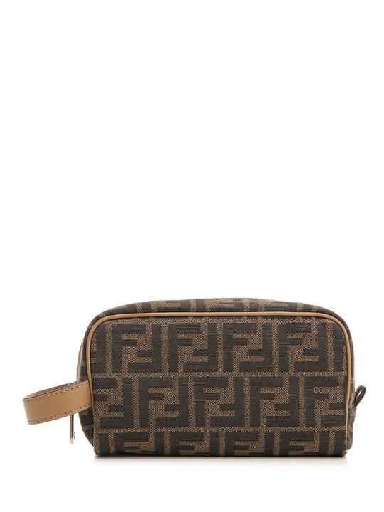 Beauty Case In Ff Jacquard Fabric Small Leather Goods Brown