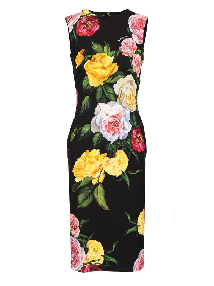 Dolce & Gabbana Longuette Dress With Floral Print Dresses - Multicolor | ac6c1b60b5e4396bb458bac8711be792b20e4f00