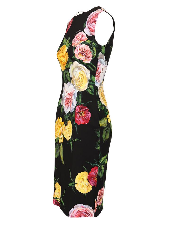 Dolce & Gabbana Longuette Dress With Floral Print Dresses - Multicolor | 6edf312198273812bed109a6349f4d91a0d63d65