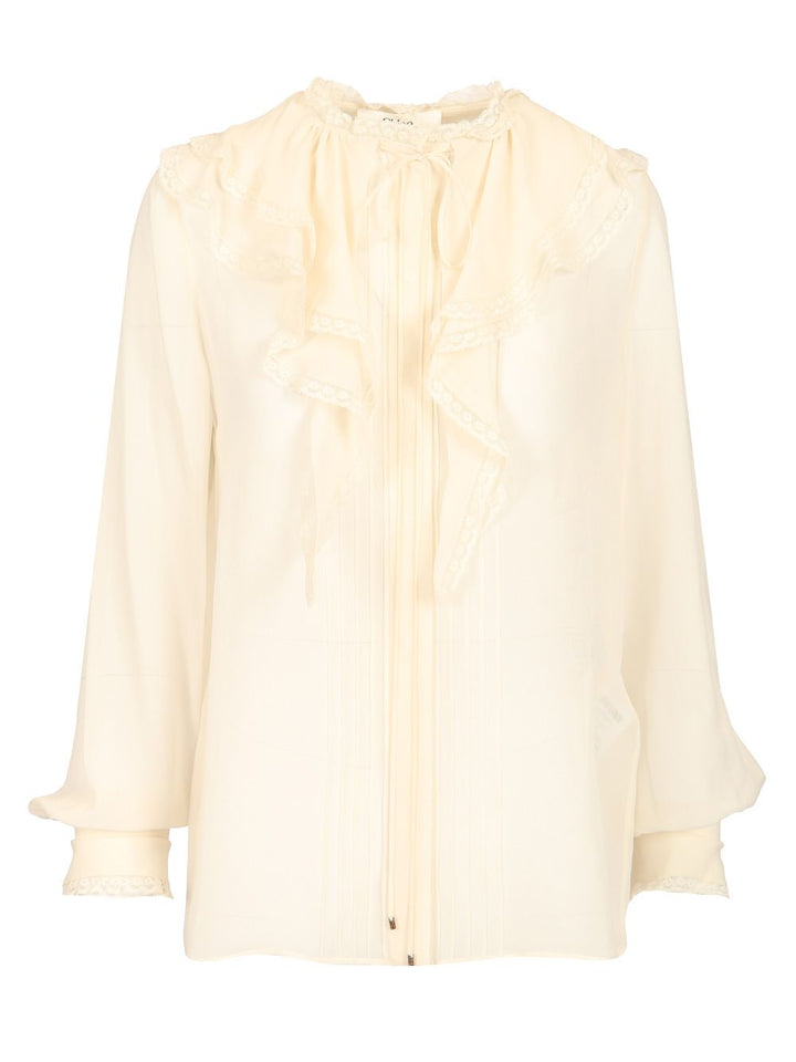 Chloe' Silk Georgette Blouse Shirts - White | 2a37b2bedbb72e828d154d66c21648d3e9e2e11f