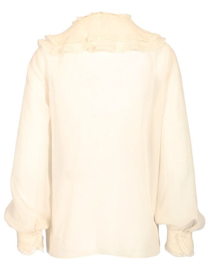 Chloe' Silk Georgette Blouse Shirts - White | 9313d3da4d8229a9769fd5ab7e94d0937eef5c44
