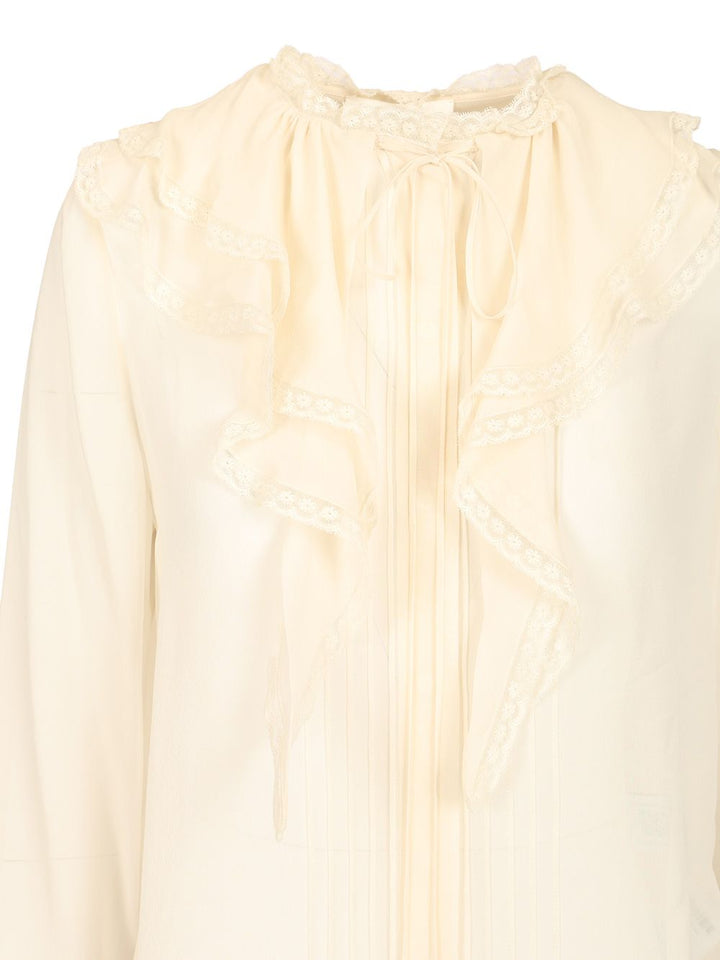 Chloe' Silk Georgette Blouse Shirts - White | 8404995787acb17f8a5cd7271546ef5c75017494