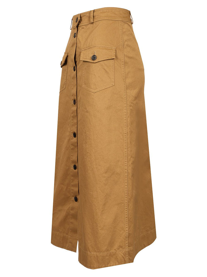 Saint Laurent Cotton Midi Skirt Skirts - Brown | e8e363e4be103e92af430672c17e9b914fe24375